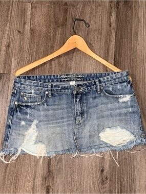 Y2K Abercrombie & Fitch Light Blue Distressed Denim Mini Skirt Y2K Vintage